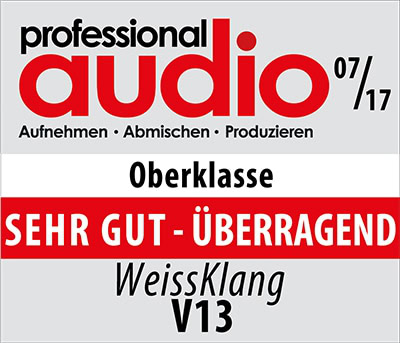 Professional Audio Testurteil für das WeissKlang V13: Oberklasse - sehr gut bis überragend
